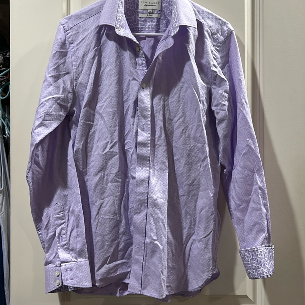 Ted Baker endurance print button down slim fit shirt long sleeves size 15.5 neck